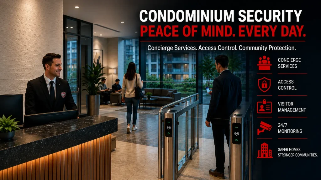 Condominium security services with concierge personnel and access control systems